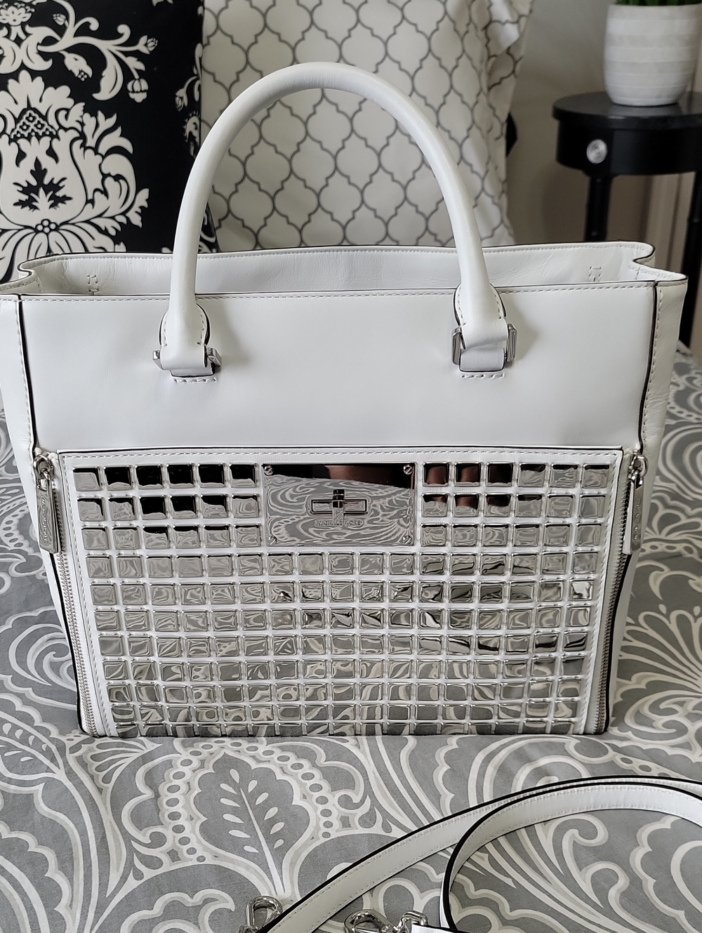 Michael Kors Natalia Tile Handbag In Optic White Leather